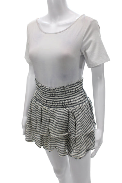 Apiece Apart Womens Mini Skirt Gray Striped Linen Pull-On Summer Size 0