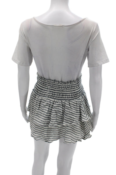 Apiece Apart Womens Mini Skirt Gray Striped Linen Pull-On Summer Size 0