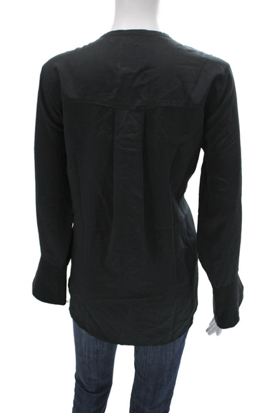 Go Silk Womens Tunic Blouse Black Long Sleeve Round Neck 100% Silk Size M