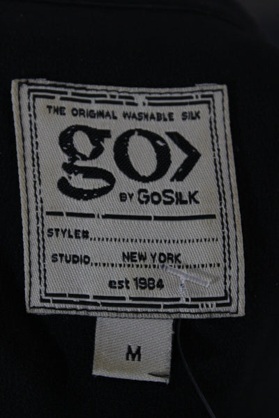 Go Silk Womens Tunic Blouse Black Long Sleeve Round Neck 100% Silk Size M