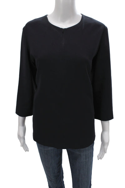 Index Women Basic Black Blouse 3/4 Sleeve Round Neck Zip Size XL