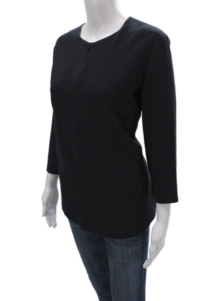 Index Women Basic Black Blouse 3/4 Sleeve Round Neck Zip Size XL