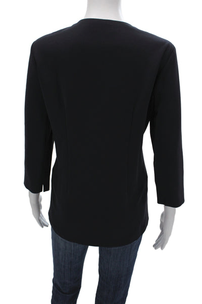 Index Women Basic Black Blouse 3/4 Sleeve Round Neck Zip Size XL