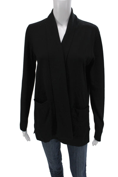 Repeat Women Cardigan Black V-Neck Merino Wool Long Sleeve Size S