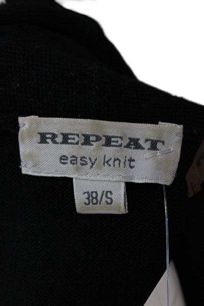 Repeat Women Cardigan Black V-Neck Merino Wool Long Sleeve Size S