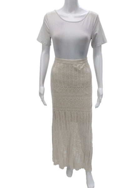 Minnie Rose Womens Maxi Boho Geometric Beige Cotton Skirt Size M