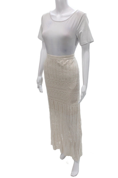 Minnie Rose Womens Maxi Boho Geometric Beige Cotton Skirt Size M
