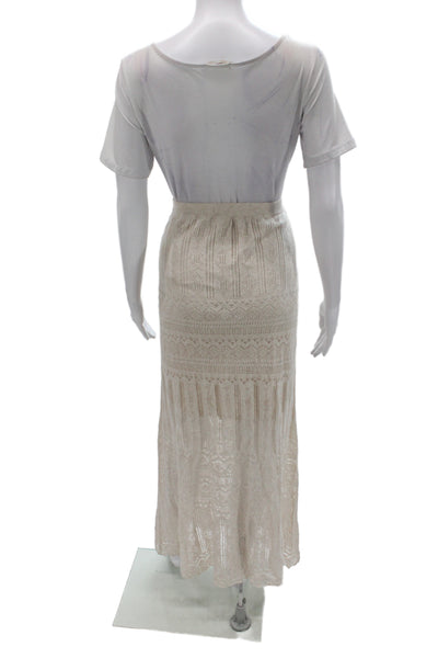 Minnie Rose Womens Maxi Boho Geometric Beige Cotton Skirt Size M