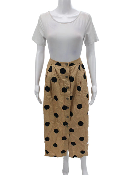 Who What Wear Women Pleated Polka Dot Midi Skirt Beige Cotton Button Size 8