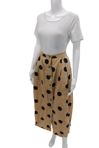 Who What Wear Women Pleated Polka Dot Midi Skirt Beige Cotton Button Size 8