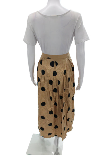 Who What Wear Women Pleated Polka Dot Midi Skirt Beige Cotton Button Size 8