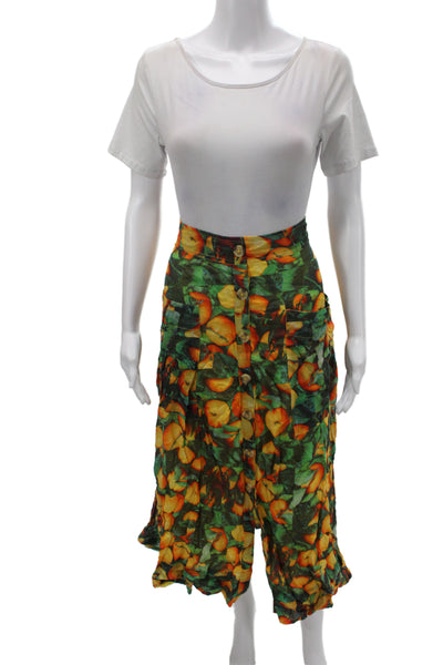 Maeve Anthropologie Womens A-Line Skirt Green Floral Cotton Midi Button Size 10