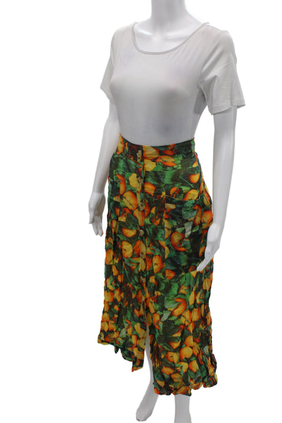 Maeve Anthropologie Womens A-Line Skirt Green Floral Cotton Midi Button Size 10