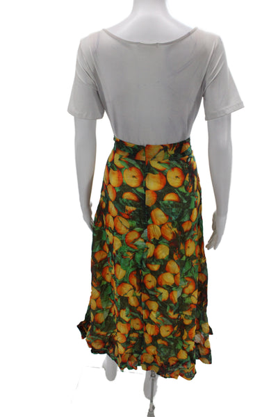 Maeve Anthropologie Womens A-Line Skirt Green Floral Cotton Midi Button Size 10