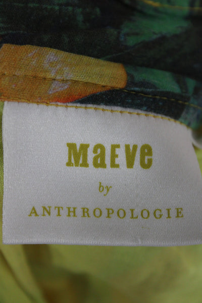 Maeve Anthropologie Womens A-Line Skirt Green Floral Cotton Midi Button Size 10