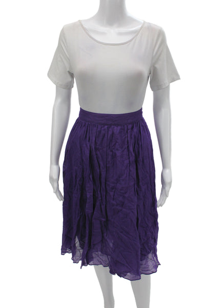 J Crew Womens Pleated Purple Cotton Knee Length Skirt Size 10