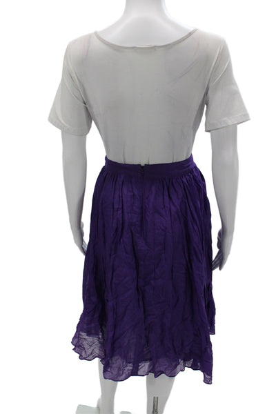 J Crew Womens Pleated Purple Cotton Knee Length Skirt Size 10