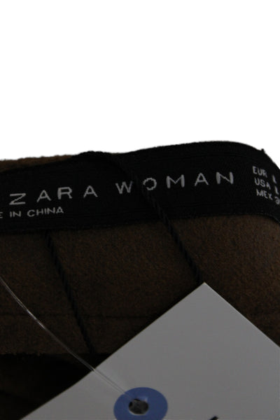 Zara Woman Womens Ankle Pants Brown Polyester Button Casual Size L