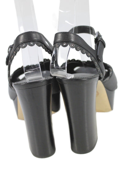 Michael Michael Kors Womens Leather Ankle Buckled Block Heels Black Size 6.5