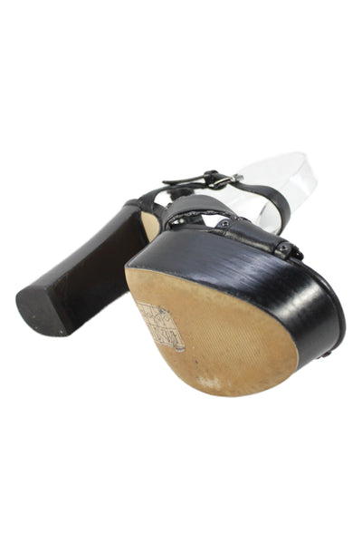 Michael Michael Kors Womens Leather Ankle Buckled Block Heels Black Size 6.5