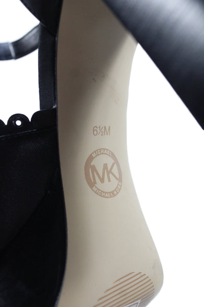 Michael Michael Kors Womens Leather Ankle Buckled Block Heels Black Size 6.5
