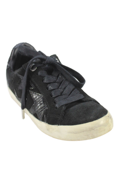 Zadig Womens Suede Embossed Animal Print Lace-Up Sneakers Black Size EUR 37