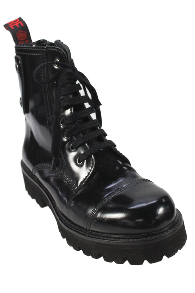 Zadig & Voltaire Womens Patent Leather Cap Toe Combat Boots Black Size EUR 37