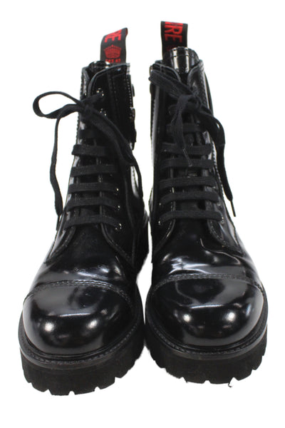 Zadig & Voltaire Womens Patent Leather Cap Toe Combat Boots Black Size EUR 37