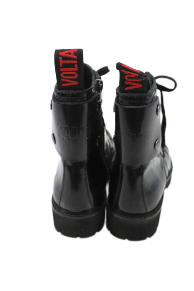 Zadig & Voltaire Womens Patent Leather Cap Toe Combat Boots Black Size EUR 37