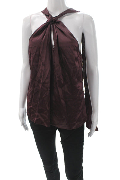 Parker Women Silk Halter Camisole Blouse Sleeveless Tie Purple Size S