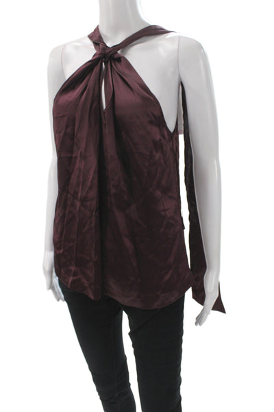 Parker Women Silk Halter Camisole Blouse Sleeveless Tie Purple Size S