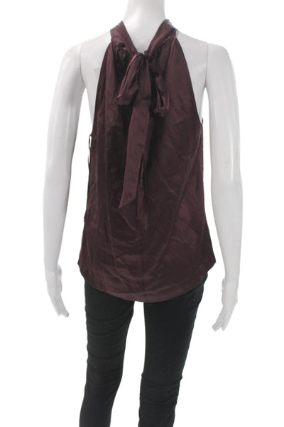 Parker Women Silk Halter Camisole Blouse Sleeveless Tie Purple Size S