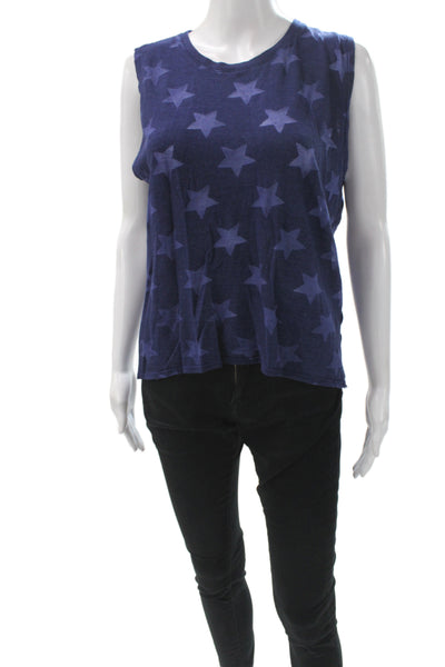 Nation LTD Women Blue Jersey Sleeveless Tank Crew Neck Geometric Stars Size M