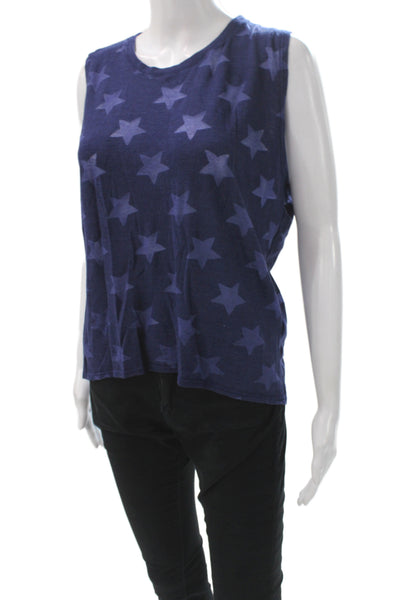 Nation LTD Women Blue Jersey Sleeveless Tank Crew Neck Geometric Stars Size M