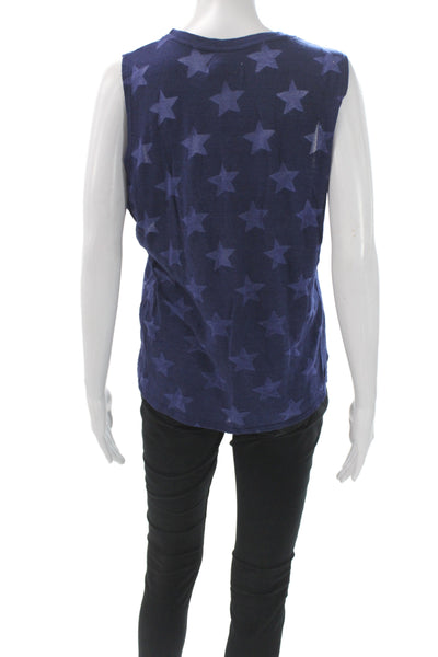 Nation LTD Women Blue Jersey Sleeveless Tank Crew Neck Geometric Stars Size M
