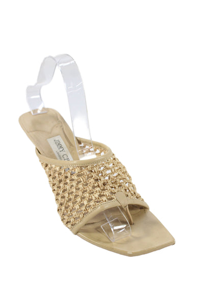 Jimmy Choo Womens Woven Slid On Thong Sandals Beige Size 39 9