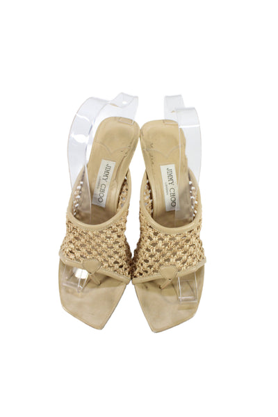 Jimmy Choo Womens Woven Slid On Thong Sandals Beige Size 39 9