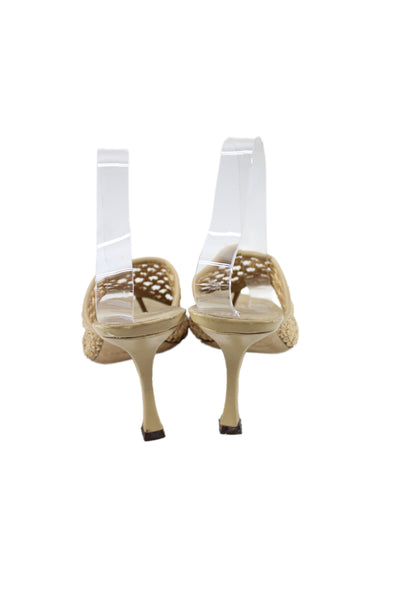 Jimmy Choo Womens Woven Slid On Thong Sandals Beige Size 39 9