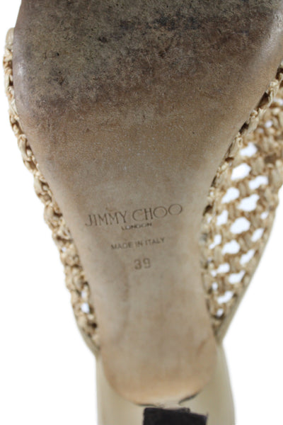 Jimmy Choo Womens Woven Slid On Thong Sandals Beige Size 39 9