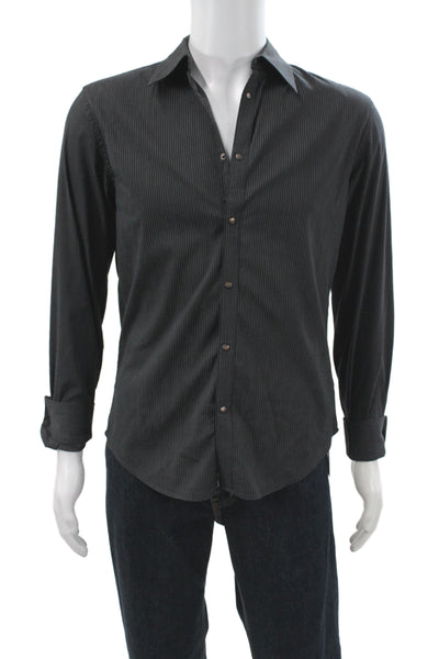 AX Armani Exchange Mens Striped Button-Up Dress Shirt Black Long Sleeve Size S