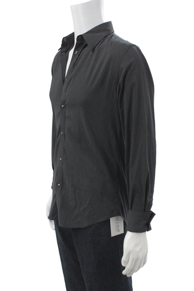 AX Armani Exchange Mens Striped Button-Up Dress Shirt Black Long Sleeve Size S
