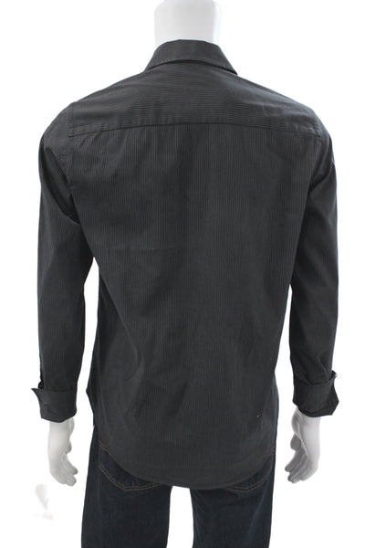 AX Armani Exchange Mens Striped Button-Up Dress Shirt Black Long Sleeve Size S