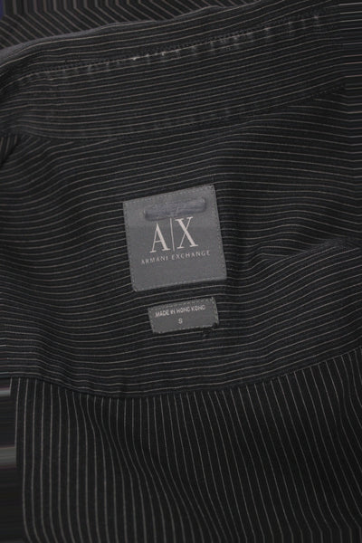 AX Armani Exchange Mens Striped Button-Up Dress Shirt Black Long Sleeve Size S