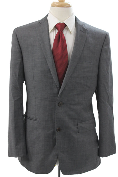 Tallia Mens 2 Piece Gray Wool Suit Jacket Solid Button Classic Size 40