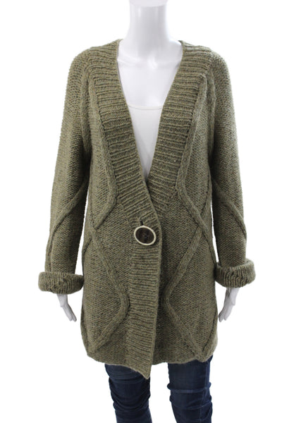 Escada Sport Women Green Argyle V-Neck Cardigan 42% Wool Size XL