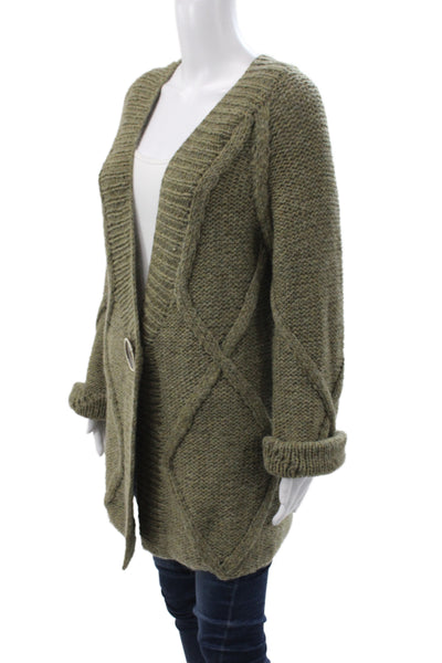 Escada Sport Women Green Argyle V-Neck Cardigan 42% Wool Size XL