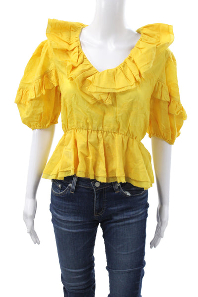 Rhode Women Tunic Yellow Cotton V-Neck Short Sleeve Bohemian Size S