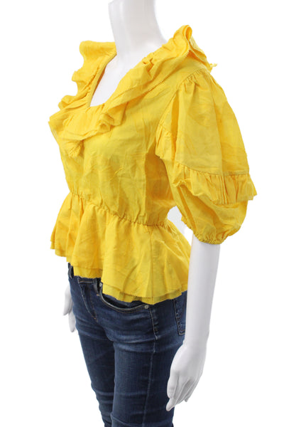 Rhode Women Tunic Yellow Cotton V-Neck Short Sleeve Bohemian Size S