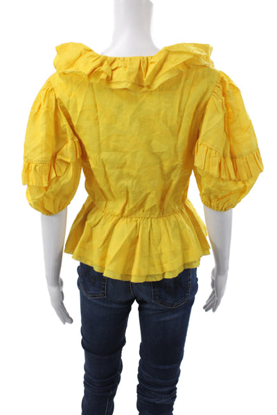 Rhode Women Tunic Yellow Cotton V-Neck Short Sleeve Bohemian Size S