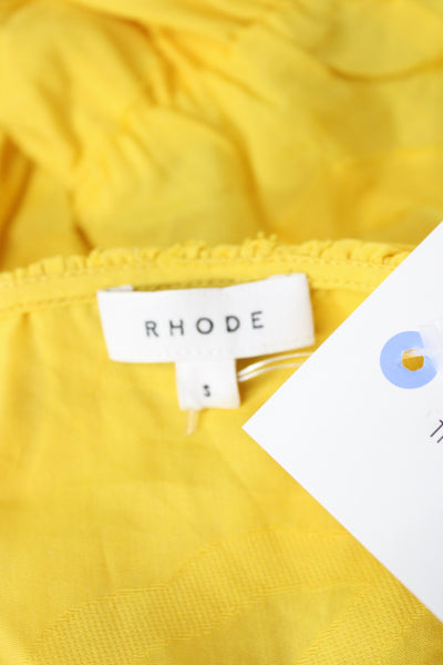 Rhode Women Tunic Yellow Cotton V-Neck Short Sleeve Bohemian Size S